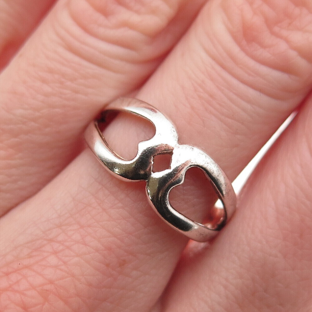925 Sterling Silver Vintage Heart Oxidized Hug Ring Size 7